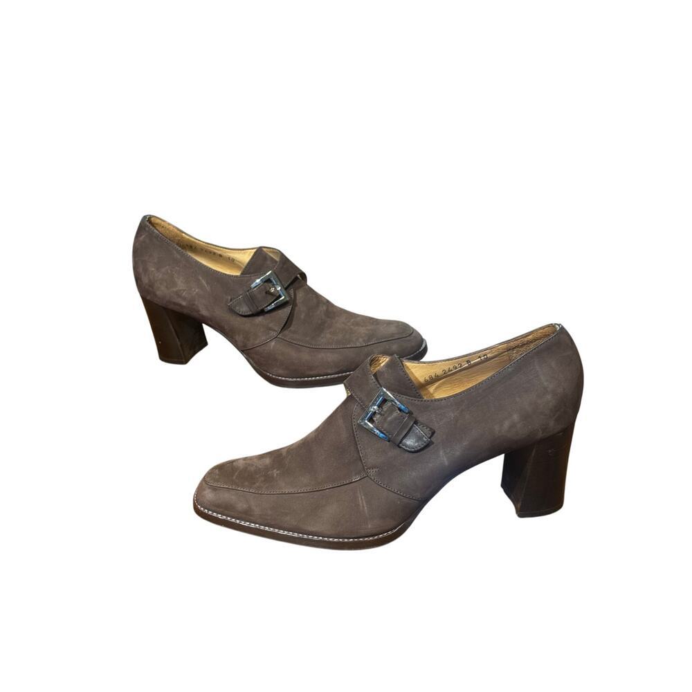 Vintage faconable suede buckle bootie heels size 10 women's